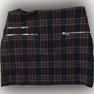 Zara Navy Plaid Mini Skirt with Burgundy and Cream Stripes